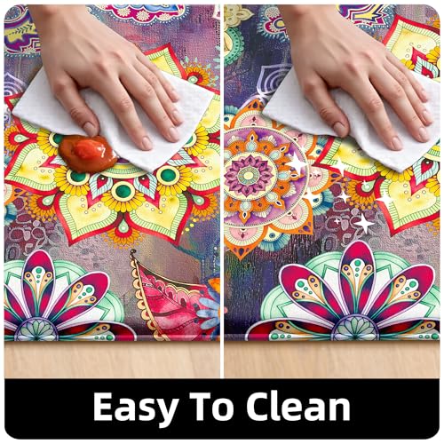 Boho Red Floral Kitchen Rugs Mats for Floor 2 Piece Memory Foam Padded Kitchen Mats Anti Fatigue Non Slip Cushioned Comfort Standing Mat, 17.3x28+17.3x47 Inch - color: Boho Red, size: 17.3"x28"+17.3"x47"-0.40Th[2PCS]