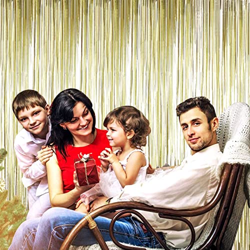 4 Pack Light Gold Foil Fringe Curtain Backdrop, 3.28Ft x 8.2Ft Metallic Tinsel Foil Fringe Streamer Curtains for Party, Photo Booth Props, Birthday, 2022 Graduation Party Supplies - color: Light Gold