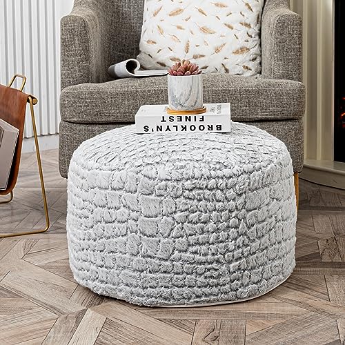 Asuprui Pouf Ottoman Unstuffed Floor Poof Seat Pouf Ottoman Foot Rest Soft Foot Stool 20x20x12 Inches Fuzzy Chair Floor Chair Foot Rest with Storage for Living Room Bedroom Snow Gray - color: Snow Gray