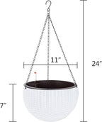 Vencer 11 Inch Round Resin Self Watering Hanging Basket,Water Indicator,Modern Decorative Planter Pot for All House Plants,White,VF-050