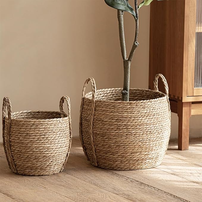 Wicker Planter Basket, Basket Planters for Indoor Plants, Rattan Grass Woven Flower Baskets, Planter Pot for Living Room,Floor Standing Storage,Balcony Garden Decoration (Large)