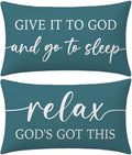 Decorative Throw Pillow Covers 12x20 Inch Set of 2 – Dusty Teal Christian Lumbar Pillowcase – Give It to God and Go to Sleep/Relax God’s Got This – Faith Bedroom Bed Decor