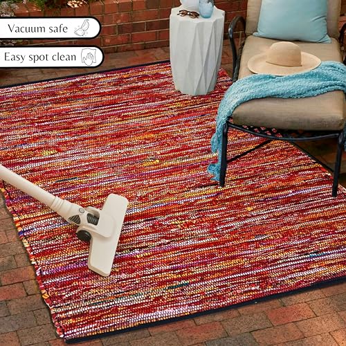 Ramanta Home Cotton Chindi Hand Woven Rug - 3x5 ft Multi Color, Reversible Area Rugs for Living Room, Kitchen, Bedroom, Biodegradable Bohemian Throw Carpet for Hpme & Office Patio - 36x60 Inches - color: Multi Color, size: 3 x 5 feet