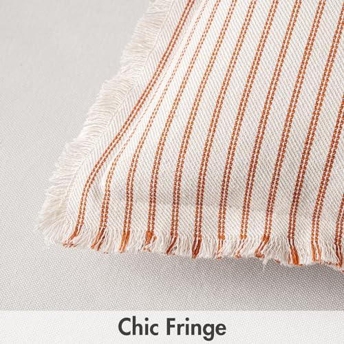 MIULEE Pack of 2 Rust Pillow Covers 18x18 Inch Striped Farmhouse Couch Throw Pillow Covers with Fringe Chic Linen Decorative Cushion Covers for Sofa Living Room Bed Outdoor Home Decor - color: Rust, size: 18" x 18" (Pack of 2)