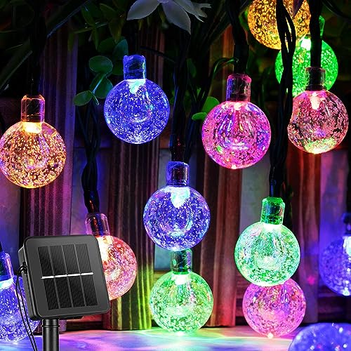 Solar String Lights, Small Crystal Ball ，Outdoor String Light 60 LED 40ft 8 Lighting Modes Waterproof Solar Powered Patio Solar Light for Garden Yard Porch Wedding Party Decor (Rainbow-Colored) - color: Rainbow-Colored