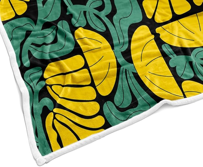 Boho Abstract Colorful Floral Throw Blanket, Vintage Retro Patchwork Yellow Green Flower Botanical Geometric Aesthetic Groovy Flannel Throw Blanket for Chair Bed Sofa Couch, 50X60IN