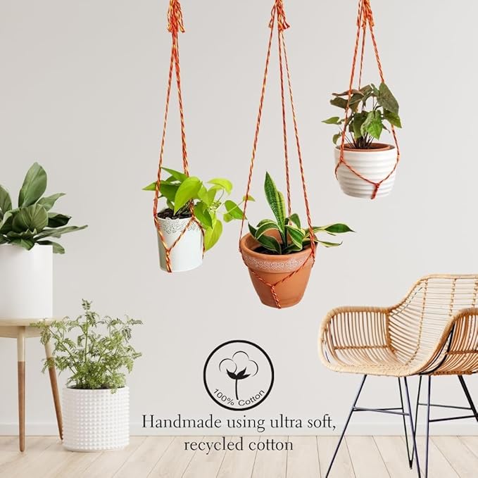 Set of 3 Macrame plant hanger for pots 4-10” live plants indoor and outdoor decor hanging plant holder Boho décor Plant stand Indoor plant shelf for Hanging planter for plant pots (Autumn Glow)