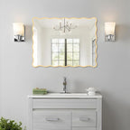 Gold Wavy Mirror Whit Wood Frame, 18" x 24" Small Rectangle Boho Mirror for Nursery Wall Decor, Bathroom Vanity, Bedroom, Living Room, Entryway