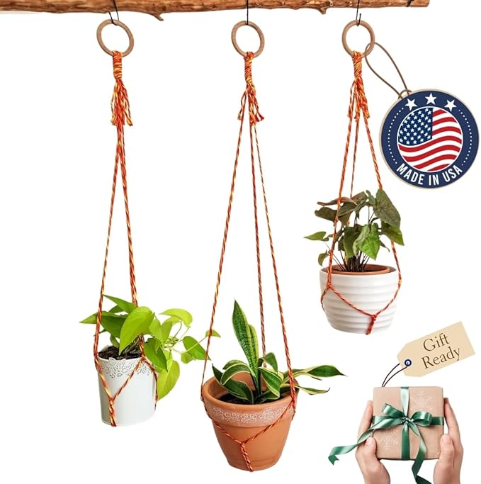 Set of 3 Macrame plant hanger for pots 4-10” live plants indoor and outdoor decor hanging plant holder Boho décor Plant stand Indoor plant shelf for Hanging planter for plant pots (Autumn Glow)