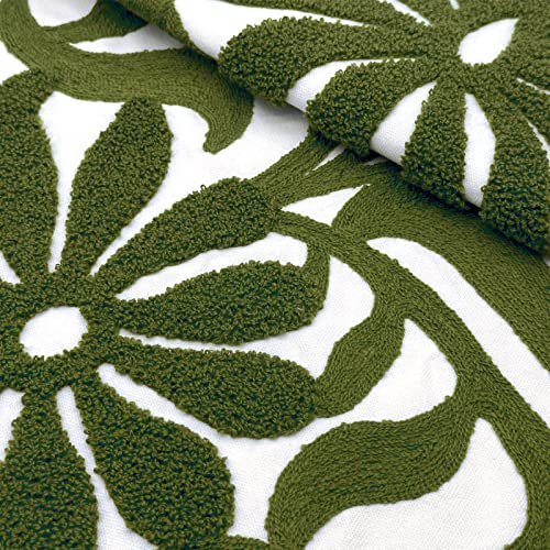 Alysheer Farmhouse Floral Leaves Embroidered Decorative Throw Pillow Cover 18x18 inches, Boho Tufted Flowers Embroidery Pattern Chic Cotton Cushion Case for Couch Bed Sofa Living Room(Olive Green) - color: Olive Green Floral, size: 18" x 18" (Pack of 1)