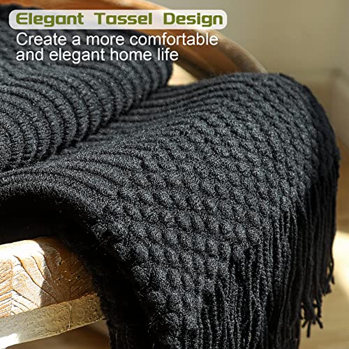 Blagic Knitted Throw Blanket for Couch, Bed and Sofa. Super Soft Blanket with Tassels, Black Throw Blanket, 50 x 60 Inches Lightweight & Cosy Home Decor - color: F-black, size: 50 × 60 in