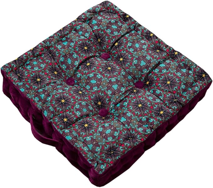 LINGXIYA Floor Pillow,Bohemian Cushion,Tatami Floor Cushion Mat,Tufted Pillow Seat Chair Pad for Yoga Meditation Living Room Balcony,15.7"x15.7"x3.5",Purple
