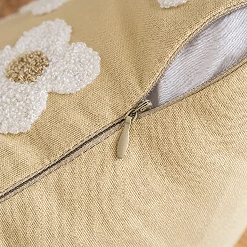 EMEMA Decorative Throw Pillow Covers Daisy Sun Flower Jacquard Pillowcase Cushion Case Square for Couch Sofa Bed Living Room Bedroom Set of 2, 18x18 Inch, Khaki - color: A-khaki, size: 18" x 18" (Pack of 2)