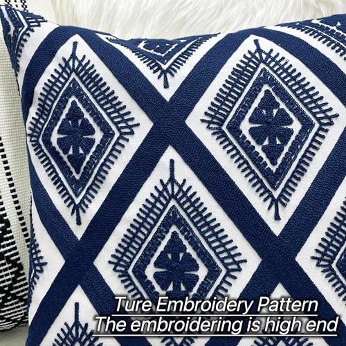 Slow Cow Embroidery Navy Blue Pillow Covers Cushion Covers Invisible Zipper for Living Room 18 x18 Inch - color: Navy Eyes, size: 18" x 18" (Pack of 1)