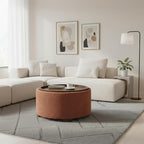 30 Inch Round Storage Ottoman Coffee Table, Modern Boucle Ottoman with Lift-Off Lid and Solid Wood Legs for Living Room, Bedroom, Corners, Apartments (Orange)
