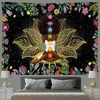 Ine Ive African Chakra Tapestry African American Woman Zen Meditation Tapestries 80x60 Inch Starry Sky Flower Garden Inspirational Afro Yoga Wall Art for Bedroom Dorm Decor - size: 80"L x 60"W