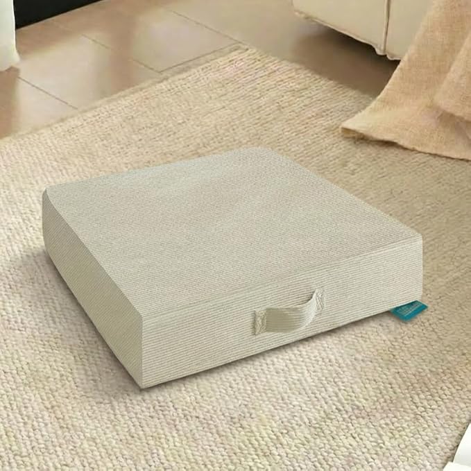 20 inches Meditation Floor Pillow Square Large Floor Cushions for Adults, Thick Memory Foam Seat Cushions for Yoga, Living Room, Sofa, Tatami, Bay Window Beige