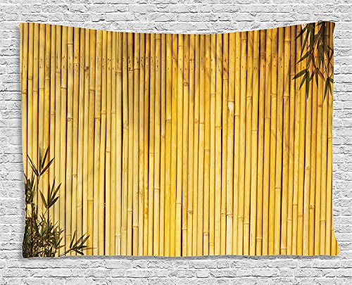 Ambesonne Forest Tapestry, Simple Themed Leaves and Oriental Nature Inspired Image Wildlife Themed Print, Wide Wall Hanging for Bedroom Living Room Dorm, 60" X 40", Yellow Mustard - color: Yellow, size: 60"L x 40"W