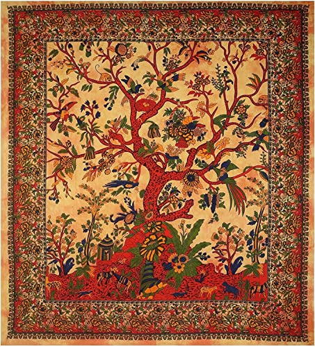 Popular Handicrafts Tapestry Twin Tree Of Life Hippie Tie dye Psychedelic Wall Hanging - Indian Maditation Gypsy Bohemian Hippy Dorm Room Decor Orange 53 x 78 Inch - color: Orange #1, size: 78"L x 53"W