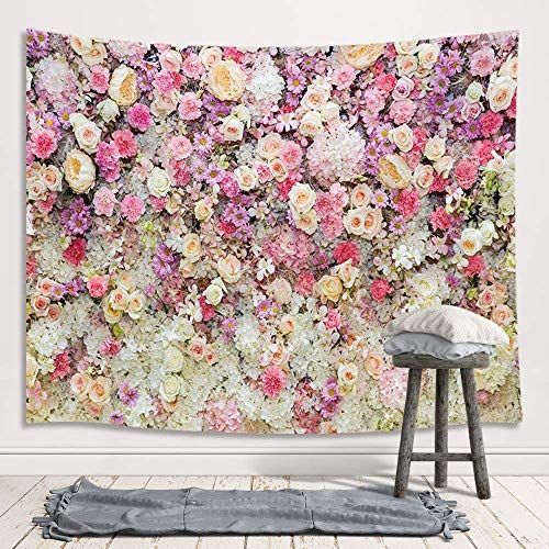 JAWO Pink Rose Floral Wall Tapestry, Aesthetic Floral Backdrop for Wedding Party Home Wall Decor, Romantic Pink Rose Flower Tapestry Wall Hanging for Bedroom Living Room Dorm Decor, 71x60 Inches - color: Floral, size: 71"L x 60"W