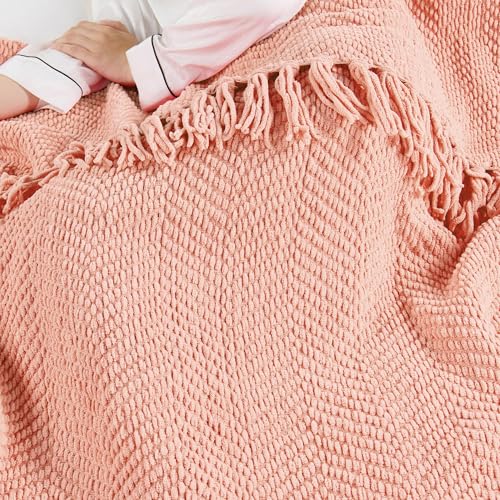 Home Soft Things Pink Throw Blanket Knitted Tweed Throw 50'' x 60'', Peach Melba, Super Soft Cozy Warm Comfortable Breathable Throw for Living Room Chair Couch Bed Sofa Bedroom Home Décor - color: Peach Melba, size: 50 in x 60 in