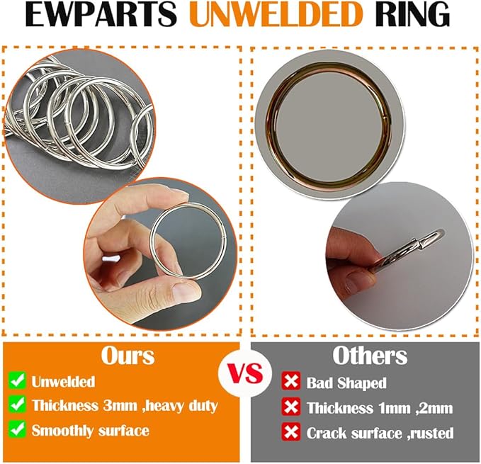 Ewparts Multi Size Metal Rings for Crafts 60 Pack Macrame Metal O Ring 3mm Thick None Welded Craft Rings for Sewing,Dog Leash,Dog Collor,Macrame Plant Hanger,Jewelry Making,Curtain,Keychain,Lanyard