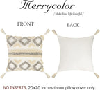Merrycolor White Grey Boho Pillow Covers 20x20 with Tassels Tufted Decorative Gray Throw Pillows Neutral Modern Accent Pillowcase Farmhouse Square Cushion Covers for Couch Sofa Bedroom Living Room