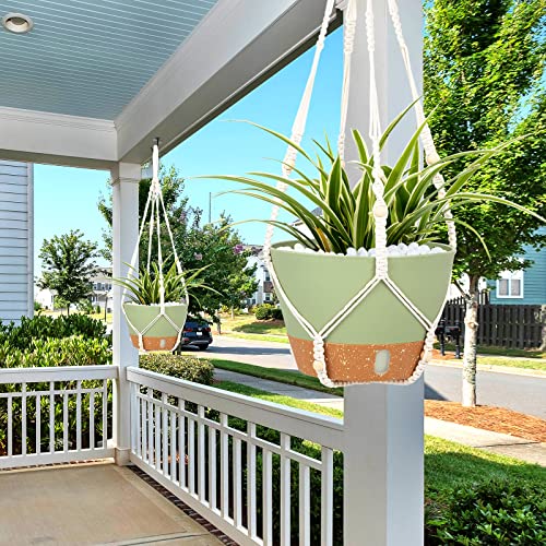 QCQHDU 2 Pack Hanging Planters Set for Indoor and Outdoor Plants Plant Pots with Cotton Rope Hanging Planter Set Flower Pots with Wood Beads for Boho Home Decor - color: Kelly Green, size: 7.2in