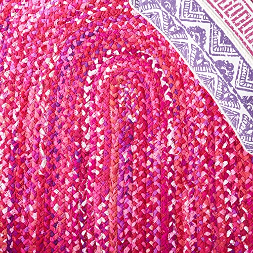 SAFAVIEH Braided Collection Area Rug - 3' x 5' Oval, Pink & Fuchsia, Handmade Country Farmhouse Reversible Cotton, Ideal for High Traffic Areas in Living Room, Bedroom (BRD452U) - color: Pink/Fuchsia, size: 3' x 5' (Oval)
