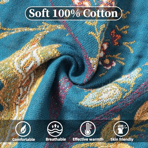 Boho Throw Blanket for Couch Bed, 100% Cotton Soft Rustic Quilt 50''x 60'', Super Soft Bohemian Decor Reversible Sofa Bed Chair Blanket Cover for All Seasons(Floral) - color: Floral 8, size: 50*60 inch