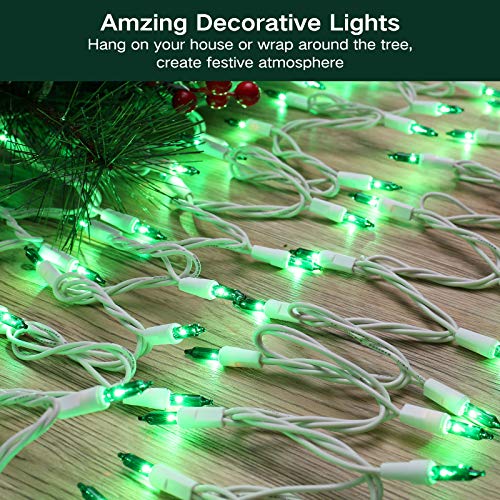 Brizled Green Christmas Lights, 69.6ft 300 Count Mini String Lights Connectable, 120V UL Certified Incandescent Light White Wire, Green Xmas Tree Light for Indoor Outdoor Xmas Halloween Tree Party - color: Green