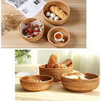 3 Pack Hadewoven Round Rattan Fruit Basket Wicker Food Tray Weaving Storage Holder Dinning Room Bowl, 10 Inch Small Wicker Basket Serving Tray Woven Basket for Bread,Snack,Brown(3-Size Kit) - size: 3-Size Kit (Includes 10")