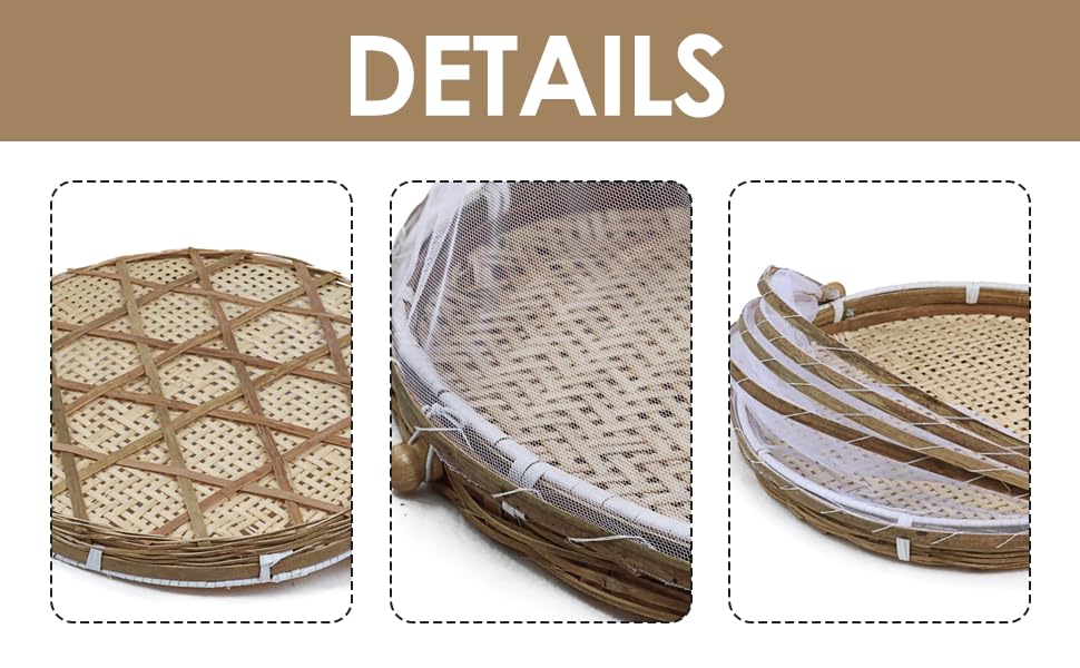 Generic Serving Food Tent,Hand Woven Bamboo Serving Food Basket with Mesh Cover for Patio Garden Picnic (30centimeter), Generic2svznfodh8-42