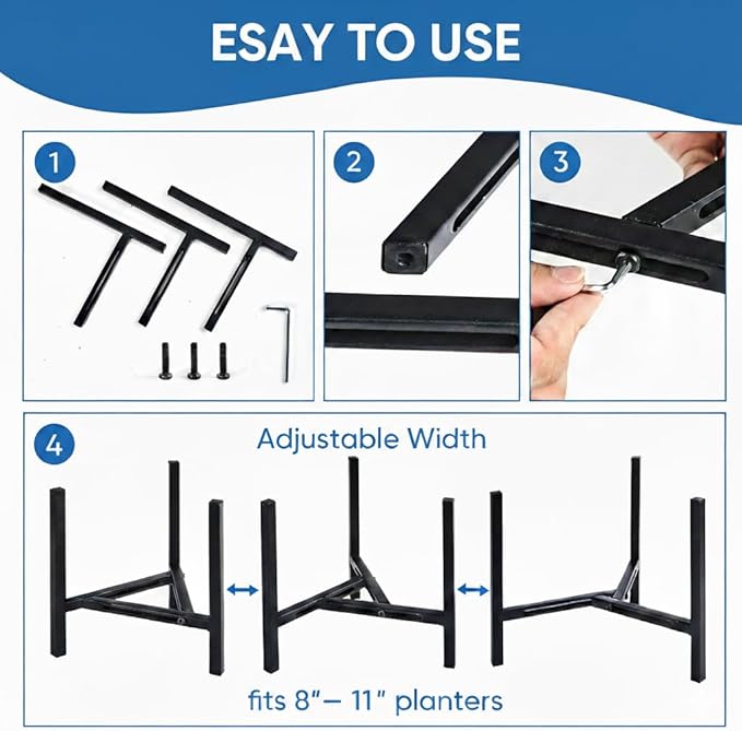 Adjustable Plant Stand Indoor Outdoor, Heavy Duty Metal Modern Plant Holder for 8-12 Inch Pots, Stable Corner Flower Pot Stand Black (Pot & Plant Not Included) (Back-2PCS)