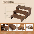 3-Tier Wood Display Riser 2 Set, Tiered Display Stand for Food, Kitchen, Desk & Party - Solid Pine Wooden Shelf & Organizer for Plants, Collectibles, Office (9.5/8.5/7.5 In)