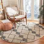 SAFAVIEH Bohemian Collection 6' Round Beige / Black BOH703Z Handmade Moroccan Tribal Jute Area Rug - size: 6' (Round)