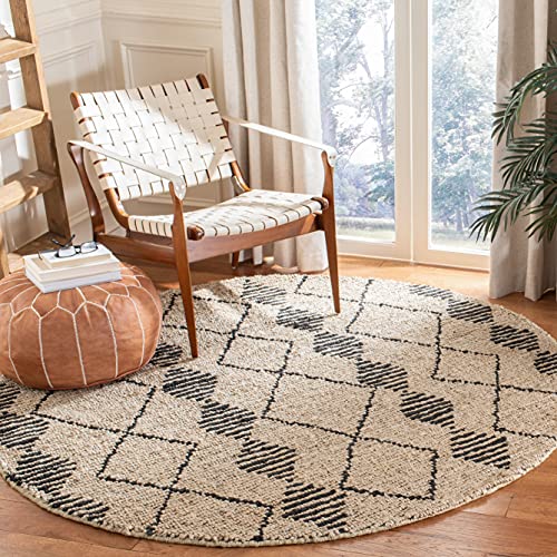 SAFAVIEH Bohemian Collection 6' Round Beige / Black BOH703Z Handmade Moroccan Tribal Jute Area Rug - size: 6' (Round)
