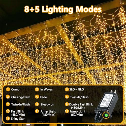 115FT 300LED Warm White Christmas String Fairy Lights Indoor/Outdoor, Waterproof with 8 Modes, Clear Wire Plug in Twinkle Light for Outside Garden Bedroom Christmas Tree Decorations - color: Warm White, size: 300LED