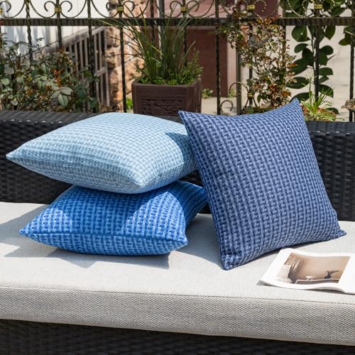 Kevin Textile Outdoor Waterproof Throw Pillow Covers Pack of 2 Weaving Texture Water Resistant Outside Decorative Cushion Covers for Garden Patio Tent Balcony Bench Couch Sofa 16x16 Inch, Navy Blue - color: Navy Blue, size: 16" x 16" (Pack of 2)