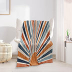 Boho Colorful Sunrise Throws Blankets Abstract Mid Century Modern Throw Blanket Minimalist Sun Boho Leaves Aesthetic Soft Warm Bed Bedding Women Blankets for Couch Bedroom Office 70"x80"