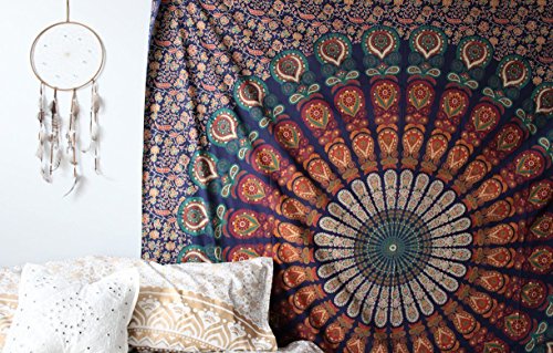 raajsee Turquoise Blue Tapestry- Tapestrys Mandala Wall Hanging- Hippie Tapestry For Bedroom Aesthetic-Size Medium (52x60 Inches / 132x152 Cms) - color: Blue Orange, size: 60"L x 52"W