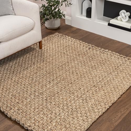 JONATHAN Y Estera Hand Woven Boucle Chunky Jute Natural 6x6 Square Indoor Area Rug, Bohemian, Transitional, Easy-Cleaning for Living Room, Bedroom, Kitchen, Pet Friendly, Non-Shedding (NFR102A-6SQ) - color: Natural, size: 6' x 6' (Square)