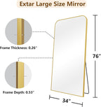 Koonmi Full Length Mirror, 76"x34" Mirror Full Length with Stand, Gold Domed Top Square-Edged Floor Mirror with Aluminum Alloy Frame for Bedroom Living Room