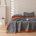 100% Cotton Muslin Blanket Jacquard Floral Ginkgo Leaves Print Quilt, Soft Bed Cover 3 Layers Reversible Bedspread Coverlet Breathable Lightweight Bedding King(98"x94"), No Pillow Sham
