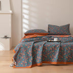 100% Cotton Muslin Blanket Jacquard Floral Ginkgo Leaves Print Quilt, Soft Bed Cover 3 Layers Reversible Bedspread Coverlet Breathable Lightweight Bedding Twin(59"x94"), No Pillow Sham