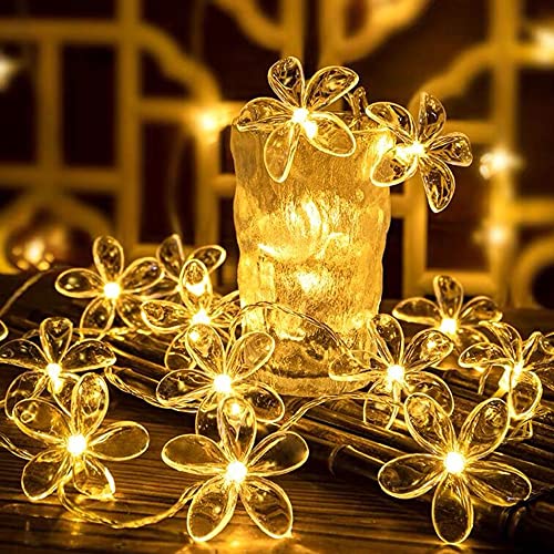 Fielegen 20 LED Cherry Blossom Flower String Lights for Bedroom, 9.84FT Battery Operated Fairy Lights Indoor Decorative Lights for Valentine's Day Home Garden Wedding Party Festival Decor - color: Cherry
