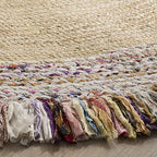 SAFAVIEH Cape Cod Collection Area Rug - 5' Round, Ivory & Light Beige, Handmade Boho Fringe Jute & Cotton, Ideal for High Traffic Areas in Living Room, Bedroom (CAP205B)