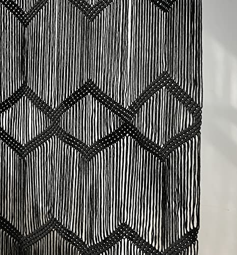 Flber Macrame Curtain Black Boho Window Macrame Doorway Curtain Macrame Wall Decor Bedroom Headboard Decor,42" Wx76 H - color: Black