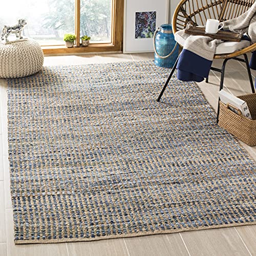 SAFAVIEH Cape Cod Collection Accent Rug - 3' x 5', Natural & Blue, Handmade Flat Weave Coastal Braided Jute, Ideal for High Traffic Areas in Entryway, Living Room, Bedroom (CAP352A) - size: 3' x 5' (Rectangular)