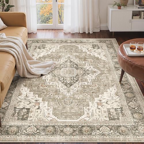 Roxstand 3x5 Area Rug - Washable Kitchen Rugs Non Slip,Soft Low Pile Small Rug for Entryway, Stain Resistant Vintage Area Rugs for Home Decor(Brown/Beige, 3'x5') - color: Brown/Beige, size: 3' x 5' (Rectangular)